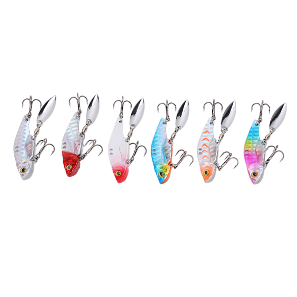 6 st 5 cm metall konstgjord vib fiskedrag streamline design 3D ögon sjunkande skedbete