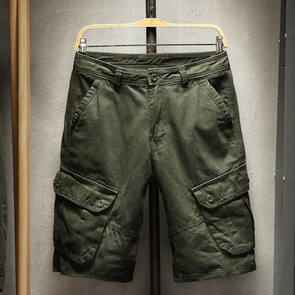 Løse sommer shorts til mænd med lynlås og flere lommer 3XL Army Green