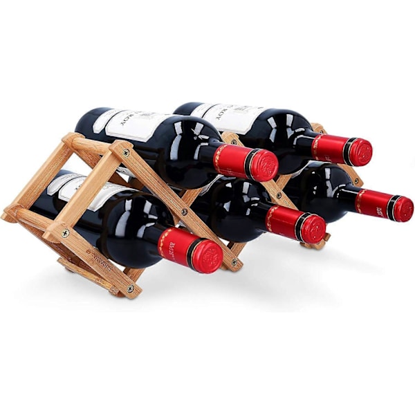 Vinreol i bambus - Sammenklappelig fritstående vinreol - Lille vinstativ i træ til organisering og opbevaring af flasker - 5 rum