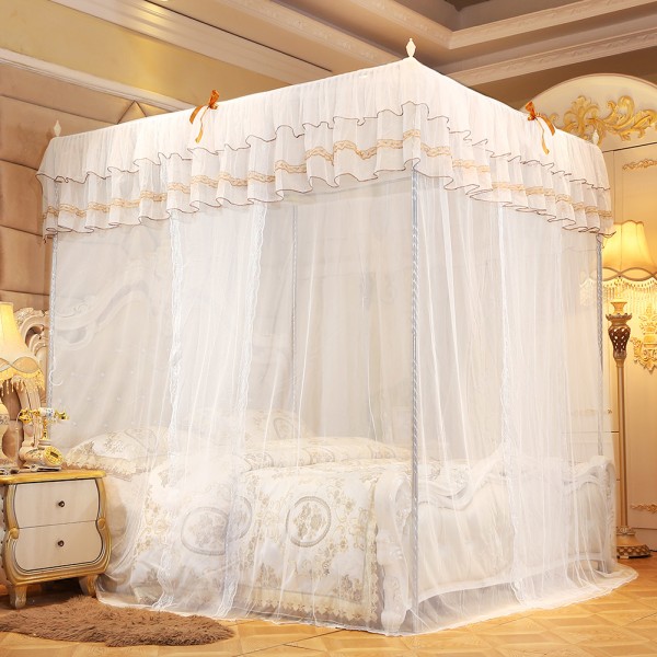 Luxury Princess Four Corner Stolper Seng Gardin Baldakin Netting Myggnett Sengetøy (M)