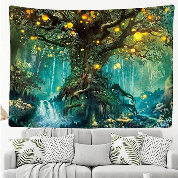 Dekorativ Väggbonad för Sovrum - Älvträd Magi Natur - 200 x 150 cm Stor - Tyg Tapet - Tapestry Estetisk Vägg - Panoramadekorati