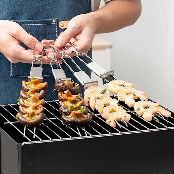Grillspyd i rustfrit stål med dobbelt nål, 10 stk.