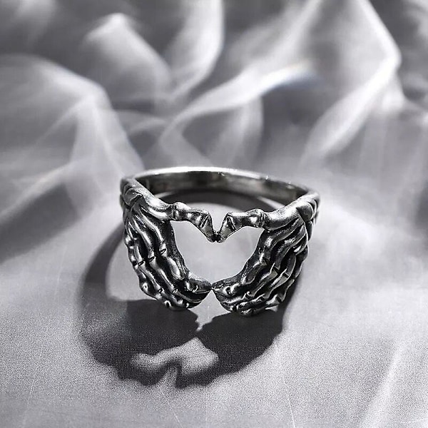 Punk Skull Hånd Klo Ring Sølv Goth Hjerte Skelet Hånd Wrap Band Ring til Kvinder Piger