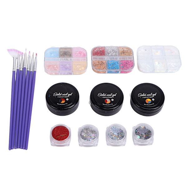 Nagelkonstset Säkert giftfritt material Brett applikation Enkel användning Varierad stil Glansiga gnistrande färger Nageldesignset