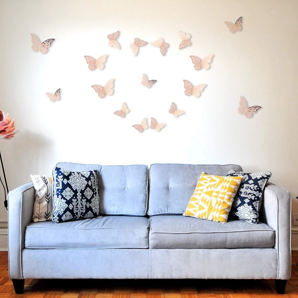 12 STK Guld 3D Butterfly Wall Stickers Assorterede Størrelser til Soveværelsesindretning, Bryllupsfest baggrunde