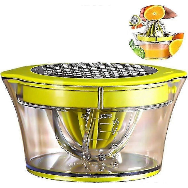 Multifunktionel Manuel Citruspresser, 4 I 1 Juicer Til Appelsiner, Citroner, Citrusfrugter, Med 2 Rivejern, Graveret Måling 400ml
