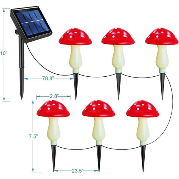 【6 Lights】Solar Powered Red Mushroom LED Warm White Outdoor Lighting Red