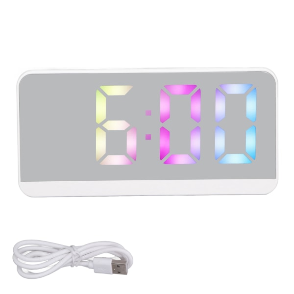 Vit digital väckarklocka med LED-spegelskärm, modern elektronisk väckarklocka med stor skärm för hem, sovrum och kontor