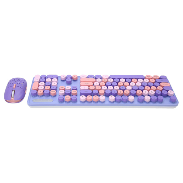 Trådlöst tangentbord och mus Combo 2.4G trådlöst läge Enkelt att använda Retro Punk-tangentbord med 3 DPI justerbar spelmus blandad färg Lila