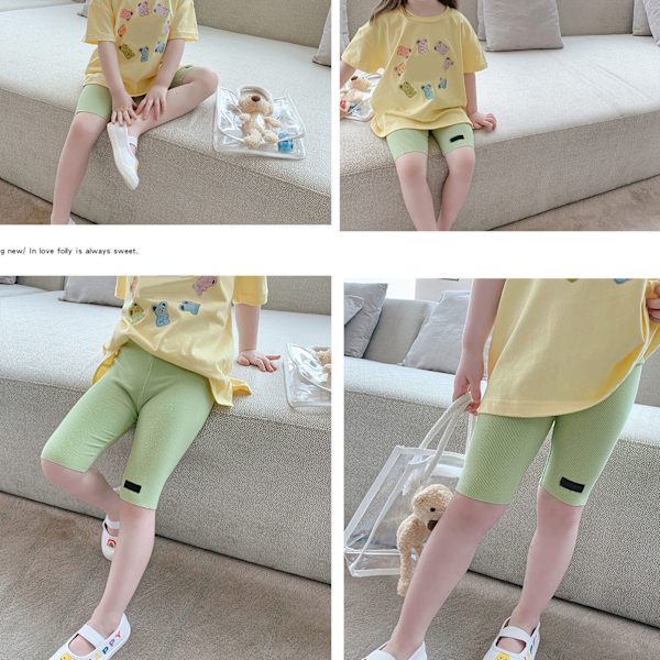 Barn Leggings Sommar Tunn Tråd Atletisk Stretchig Ungdom Kort för Små Flickor Grön 43.3in
