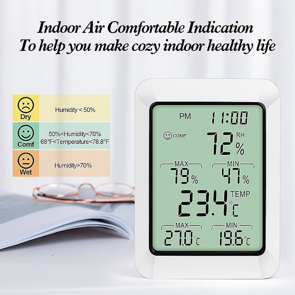 Digitalt Hygrometer Innendørs Romtermometer & Fuktighet & Temperaturindikator & Monitor, 110*80cm