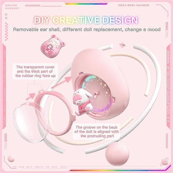ONIKUMA T302 Søt romkapsel Bluetooth-headset HiFi Musikk Trådløse hodetelefoner Pink
