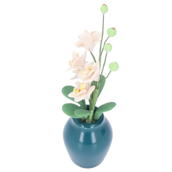 Dockhusblomma 1/12 Skala Verklighetstrogen Vit Phalaenopsis Miniatyrväxtmodell för 3 år och uppåt
