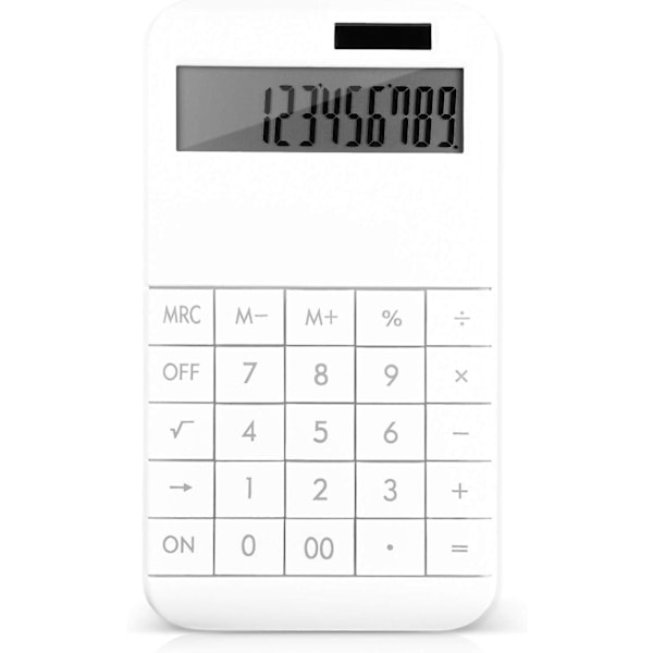 Skrivbordskalkylator Standardfunktion, 12 Siffror LCD Stor Skärm och Stor Knapp, Batteri/Solcellsdriven - Vit