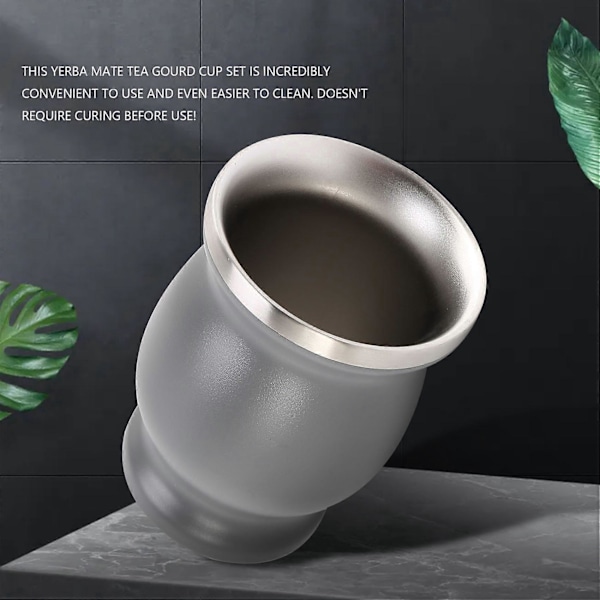 Rustfri Yerba Mate Gourd Tekop Sæt Kaffe Vandkop 8Oz Grå