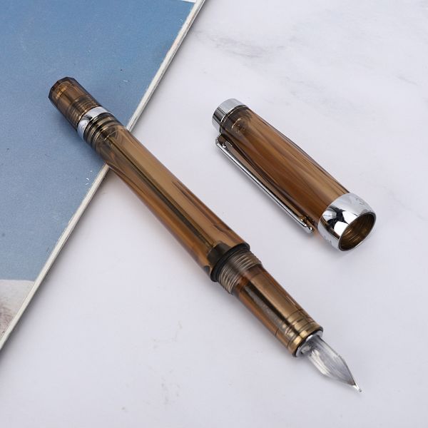 Stor Kapacitet Fyldepen Transparent Business Skrivepen Kontor Skoleartikler 0,5 mm Nib Transparent Brun
