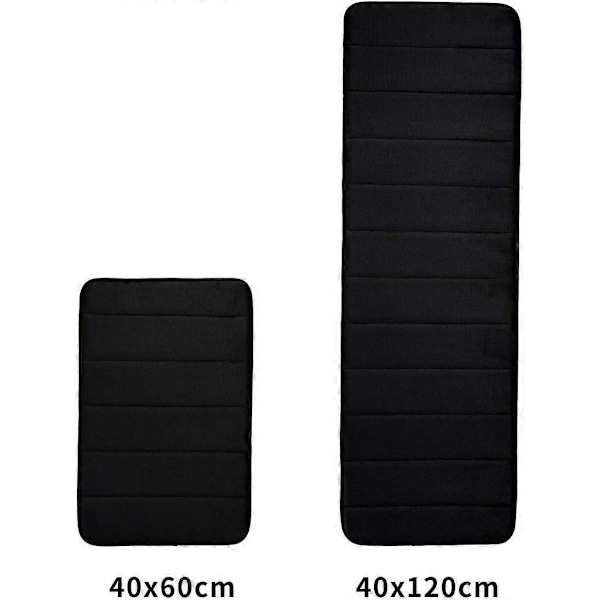 Baderomsmatter Absorberende Sklisikker Badematte Vaskbar Badematte - 40x120cm, Svart