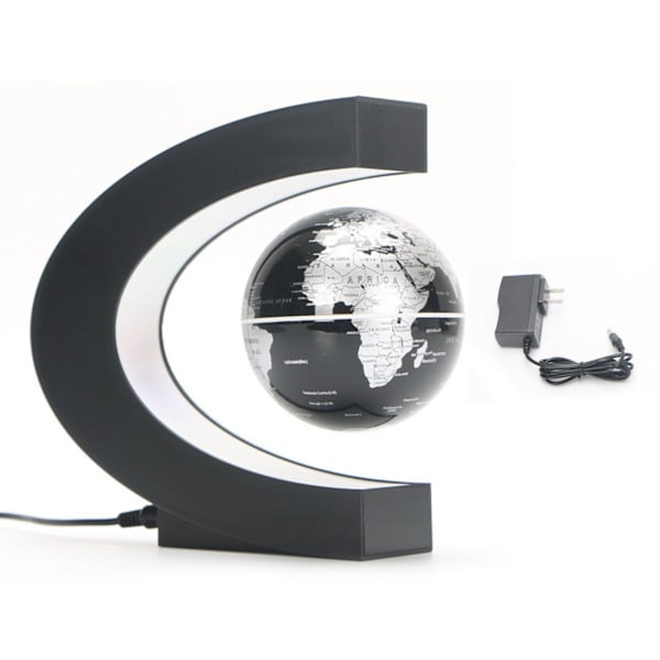 Magnetisk svävande glob C-formad 3 tum svart frostad LED magnetisk svävande glob kontorsdekoration present US-kontakt