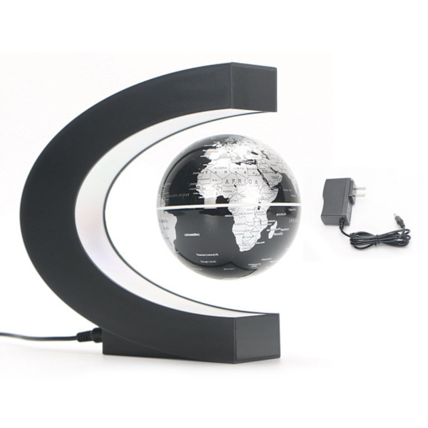 Magnetisk svevende globus C-formet 3 tommers svart frostet LED magnetisk svevende globus kontorborddekorasjon gave US-plugg