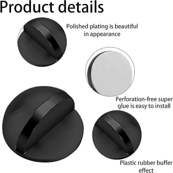 4 Stykker Gulv Dørstopper i Rustfritt Stål Oval Selvklebende Dørstopper med Selvklebende Puter Ingen Boring Nødvendig, Svart