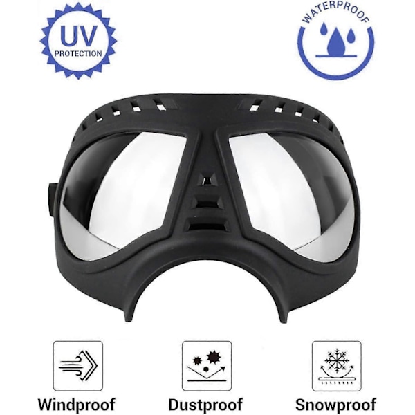 Hundebriller Anti-UV Hundesolbriller til mellemstore-store hunde Vindtætte Anti-støv Anti-dug Bløde kæledyrshundeglas til hunde med lang snude - CHSZ L Sølvlinse