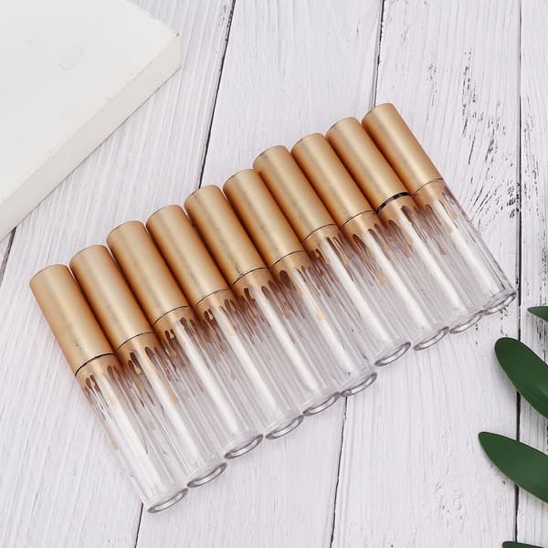 10 stk. tomme lipglossrør DIY læbestiftflaskebeholder makeupværktøj (2,5 ml/stk. mat guldlåg)