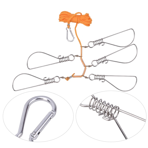 Rostfritt stål Heavy Duty Fishing Catch Stringer med 5 låsknappar Nylon Float
