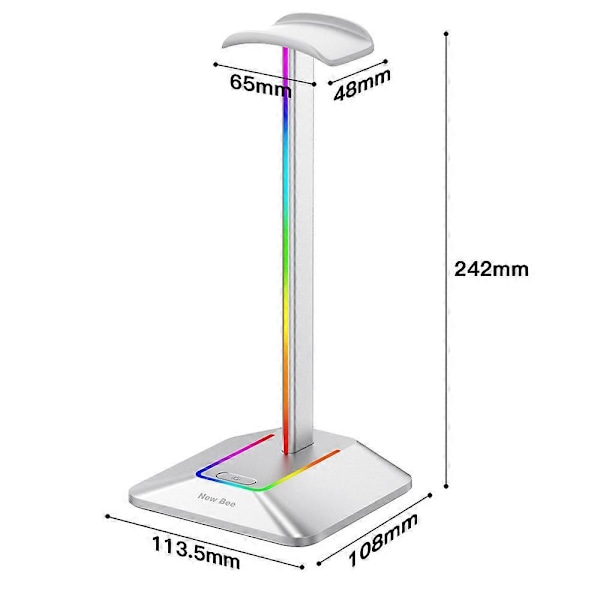 Hörlursställ, RGB Vitt Hörlursställ med 3 Portars USB-hubb Gaming Headset Ställ med Bakgrundsbelyst Surroundljud