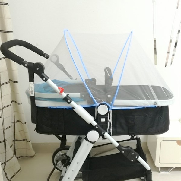 Bærbar fuld dækning fly insektbeskyttelse myggenet til klapvogn spædbarn baby barnevognBlå kant rattan barnevogn myggenet