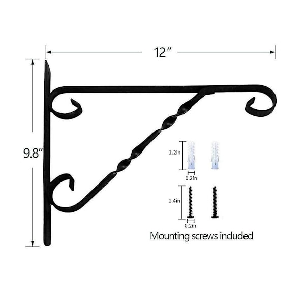 Väggfäste för Hängande Växter - 2-pack Väggplanterkrok med Järnskruvar - Vindspel, Blomkruka, Lykta - Utomhus/Inomhus Patio Dekoration