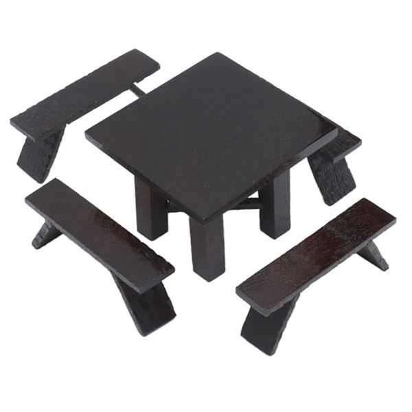 1:12 Dukkehus Bord Træ Bænk Miniature Sort Spisebord Møbler Dukkehus Dekoration