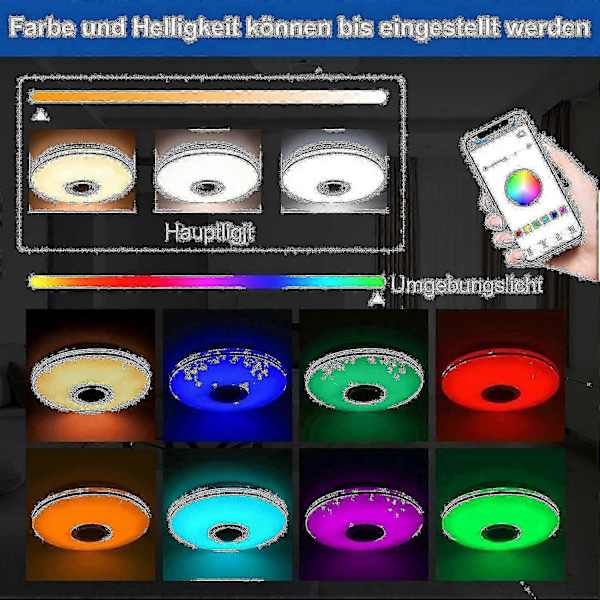 36W LED Taklampe Dimbar med Bluetooth Høyttaler, LED Taklampe med Fjernkontroll eller App - New SZJR