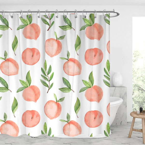 Frisk sommerfrugt bruseforhæng - Vandtæt og skimmelresistent design med lyserøde ferskner - 180 x 180 cm