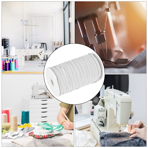 200 meter/rulle elastiskt band med hög elasticitet, multifunktionellt för skyddskläder, 6 mm bredd, vitt