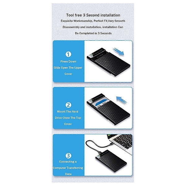 2,5-tums HDD-kabinett SATA till USB3.1 Extern hårddiskfodral