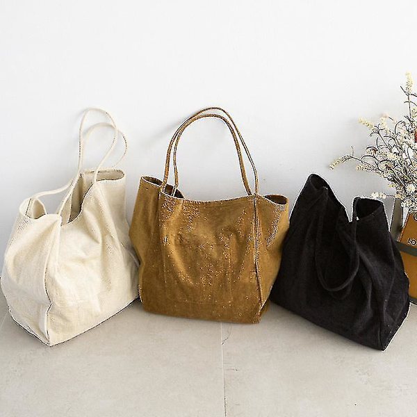 Brun Cordfløyels Tote Bag med Stor Kapasitet og Lomme for Kvinner