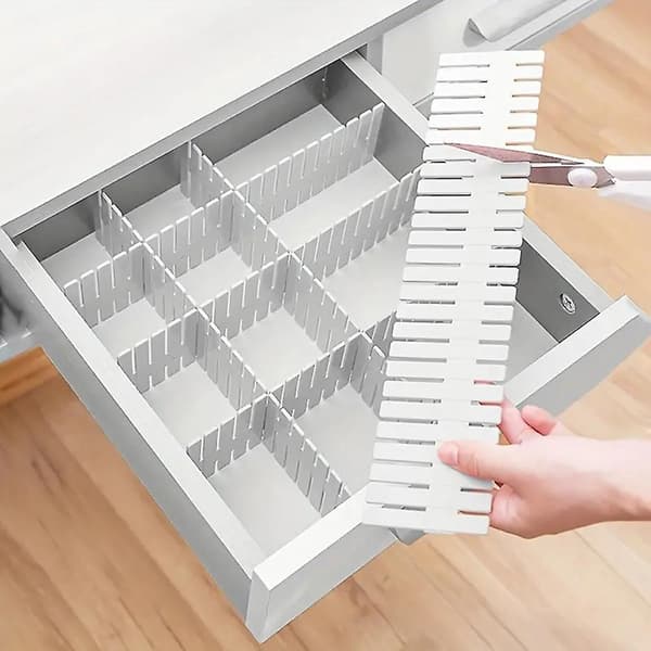 4 stk. plastskuffdelere sett husholdningsskuffoppbevaringsdelere for hjemmeskuffer White