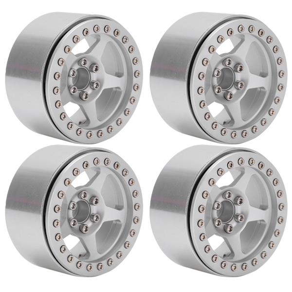 4 stk. Beadlock-hjul i aluminiumlegering med fem eiker, lette mikro-crawlerhjul til Axial For SCX10 90046 RC-bilSølv