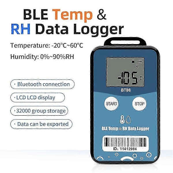 BT06 Mini Luftfuktighet Temperatur Datalogger Digital 32000 Punkt Intern Sensor Långdistans Bluetooth Recorder