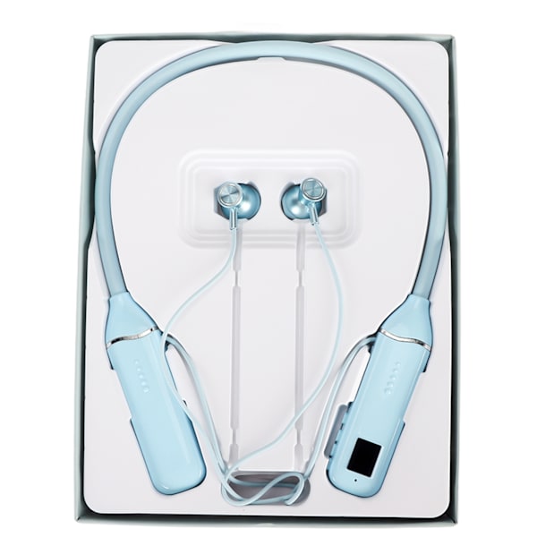 Bluetooth-hodetelefoner med nakkebånd LED Power Display Minnekortavspilling Magnetiske ørepropper Headset med RGB-bakgrunnsbelysning blå