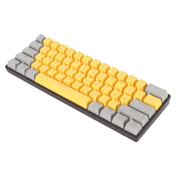 61-tangenters mekaniskt tangentbord, bärbart, kompakt 60 % spelande tangentbord med LED-bakgrundsbelysning för Windows PC-bärbar dator, grågul yta, blå brytare