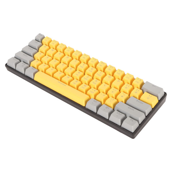 61-tasters mekanisk tastatur bærbar kompakt 60% spilltastatur med LED-bakgrunnsbelysning for Windows PC bærbar grågul overflate blå bryter
