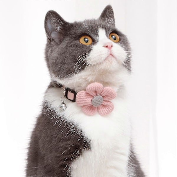 Justerbart 3D Katt Halsband Med Blommor Och Bjällror, Söta Husdjurstillbehör I Rosa/Grå/Gul Zekai Rosa