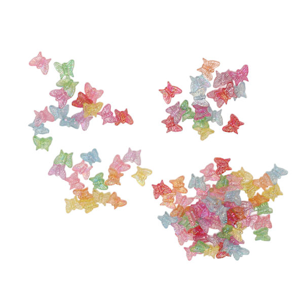 100 stk sommerfuglformede perler i plastmateriale, avslappende DIY-laging av fargerike håndverksperler til smykkefremstilling