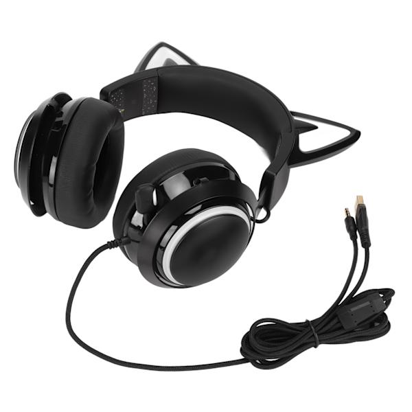 Peliheadset 8 väriä valotehosteet 3 äänitilaa 3,5 mm USB kissankorva PC-pelikuulokkeet musta