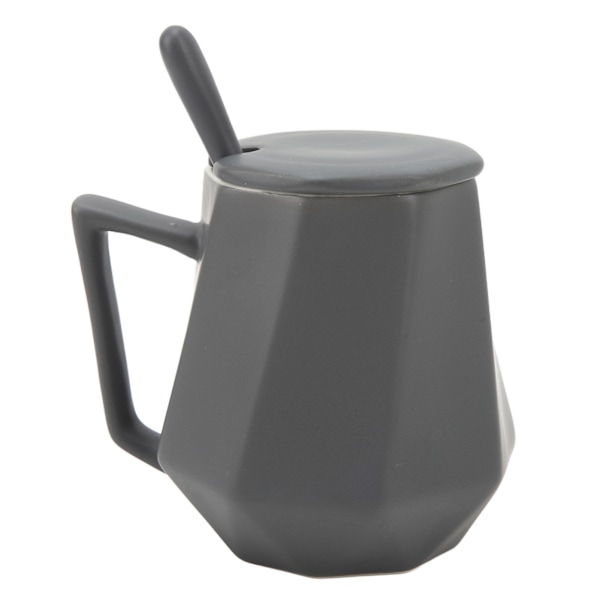 Keramiska kaffemuggar Innovativa enkla polyedergeometri Keramiska tekoppar med lock för hemmakontor 450 ml grå