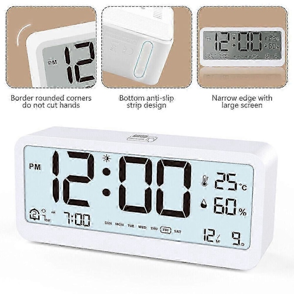 Digital Väckarklocka LCD-Display Batteri Snooze Temperatur Kalender Bordsklockor