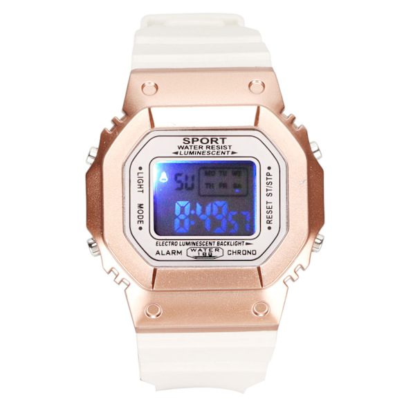 Elektroninen watch vedenpitävä casual tyylikäs digitaalinen watch valolla miehille Naisten opiskelijoille White Rose Gold