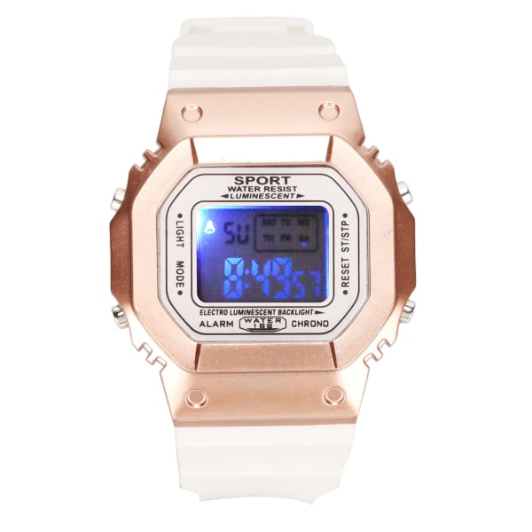 Elektronisk watch Vattentät Casual Snygg digital watch med ljus för män Kvinnor Studenter Vit roséguld