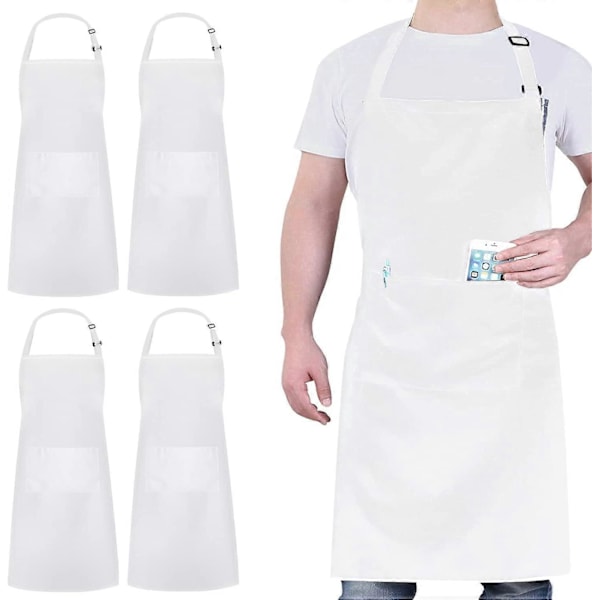 4-pack Kockförkläden, Förkläde med 2 Fickor, Vattentätt Justerbart Förkläde för Män Kvinnor, Professionellt Matlagningsförkläde för Matlagning, Trädgårdsarbete, Restaurang, BB